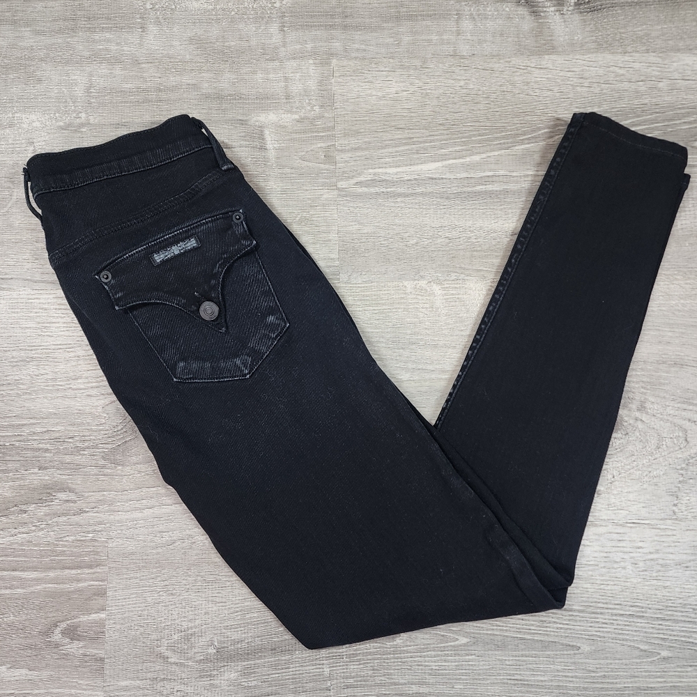 HUDSON Lydia Black Denim Midrise Super Skinny Jeans 27